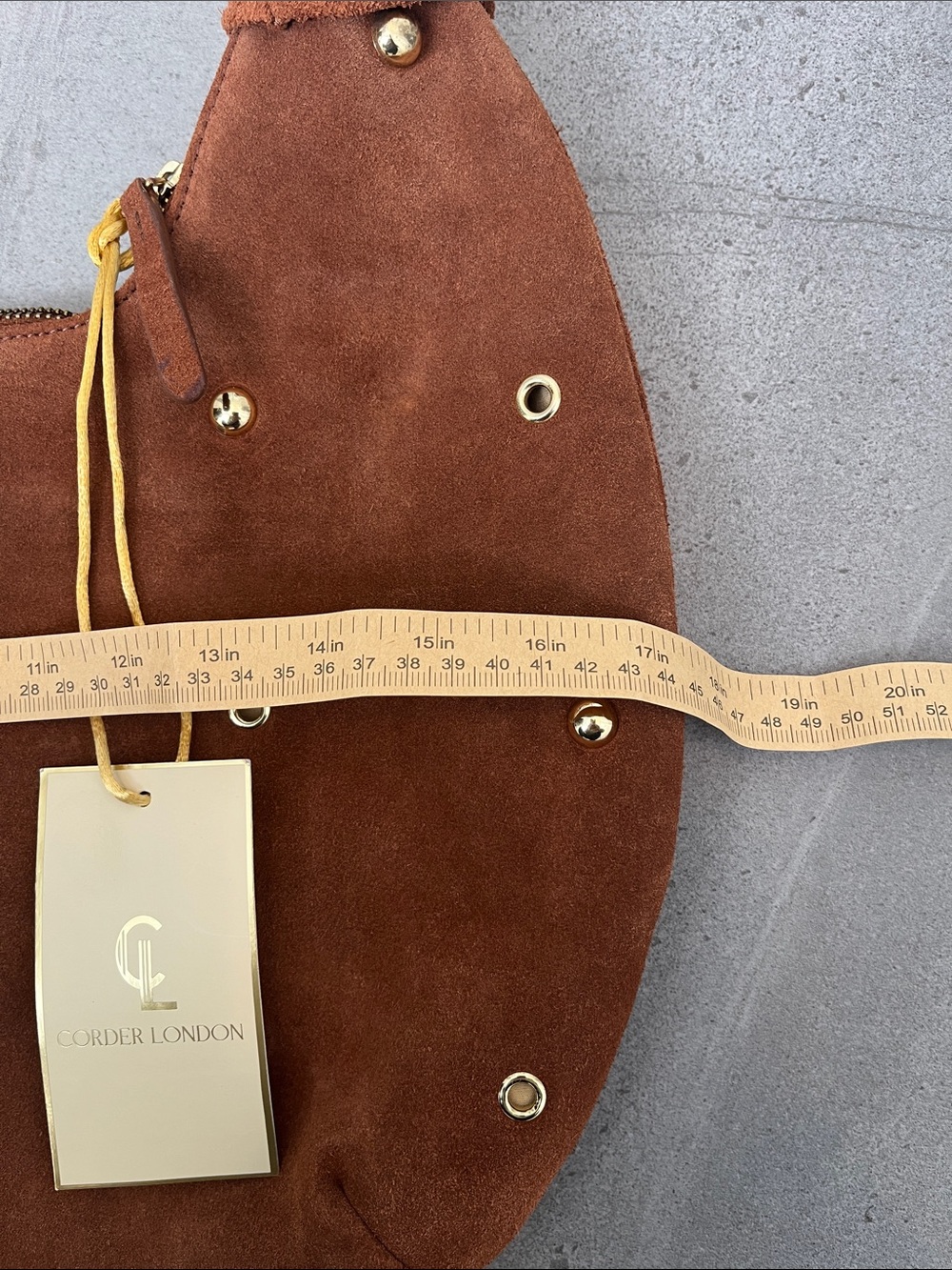 NWT Corder London Brown Suede Gold-Studded Shoulder Bag - Picture 8 of 11